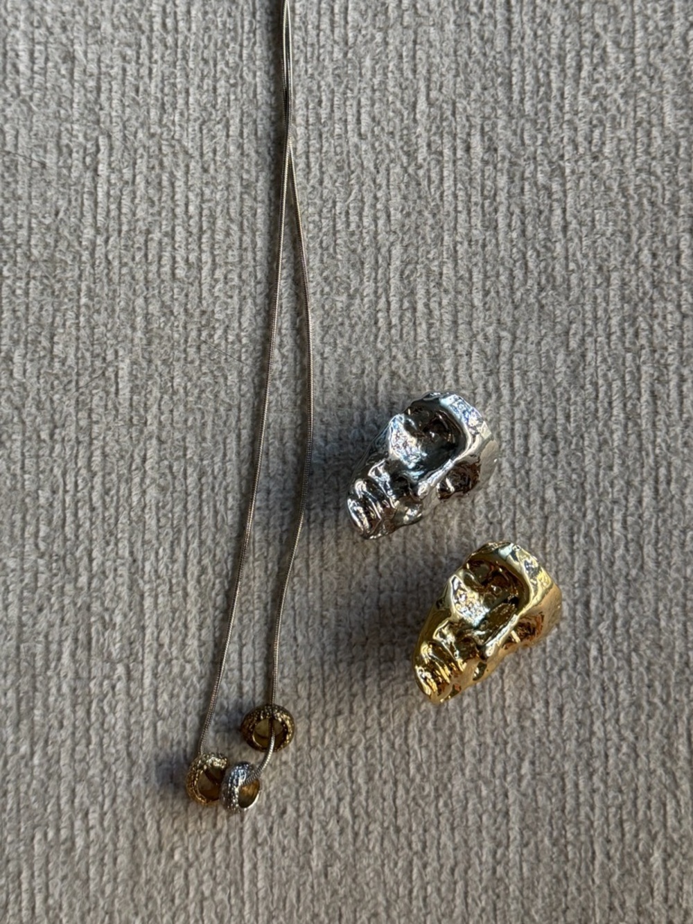 Silver and Gold Skull Pendant Necklace Set - Women Jewelry